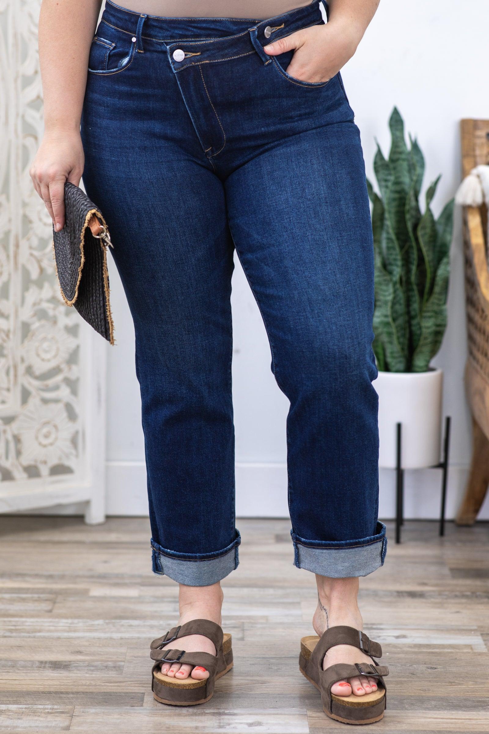 Risen Cross Over Waist Straight Leg Jeans Product Image