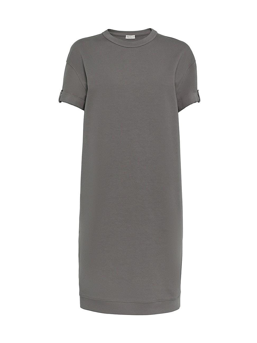 Womens Stretch Cotton Lightweight French Terry Dress with Shiny Cuff Detail Product Image