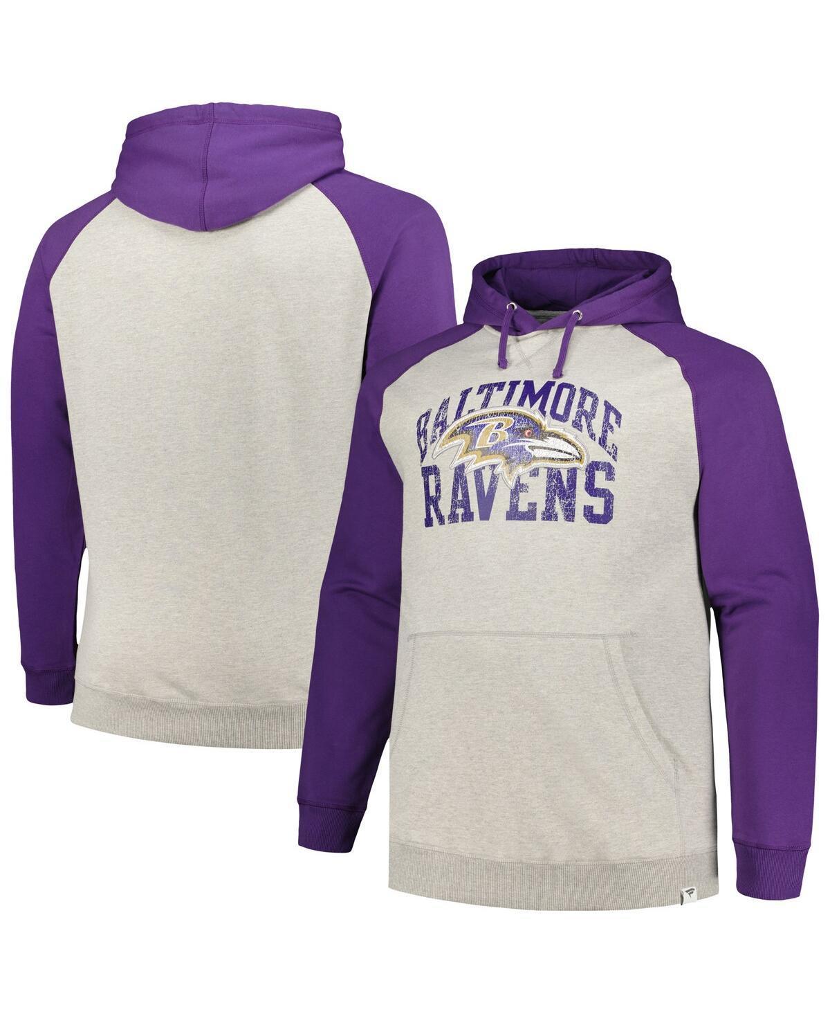 Mens Profile Heather Gray Distressed Baltimore Ravens Big and Tall Favorite Arch Throwback Raglan Pullover Hoodie - Heather Gray Product Image