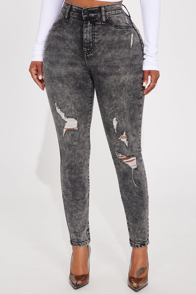 On My Mind High Stretch Skinny Jeans - Acid Wash Black Product Image