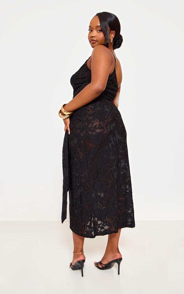 Plus Black Floral Tie Side Midi Dress Product Image