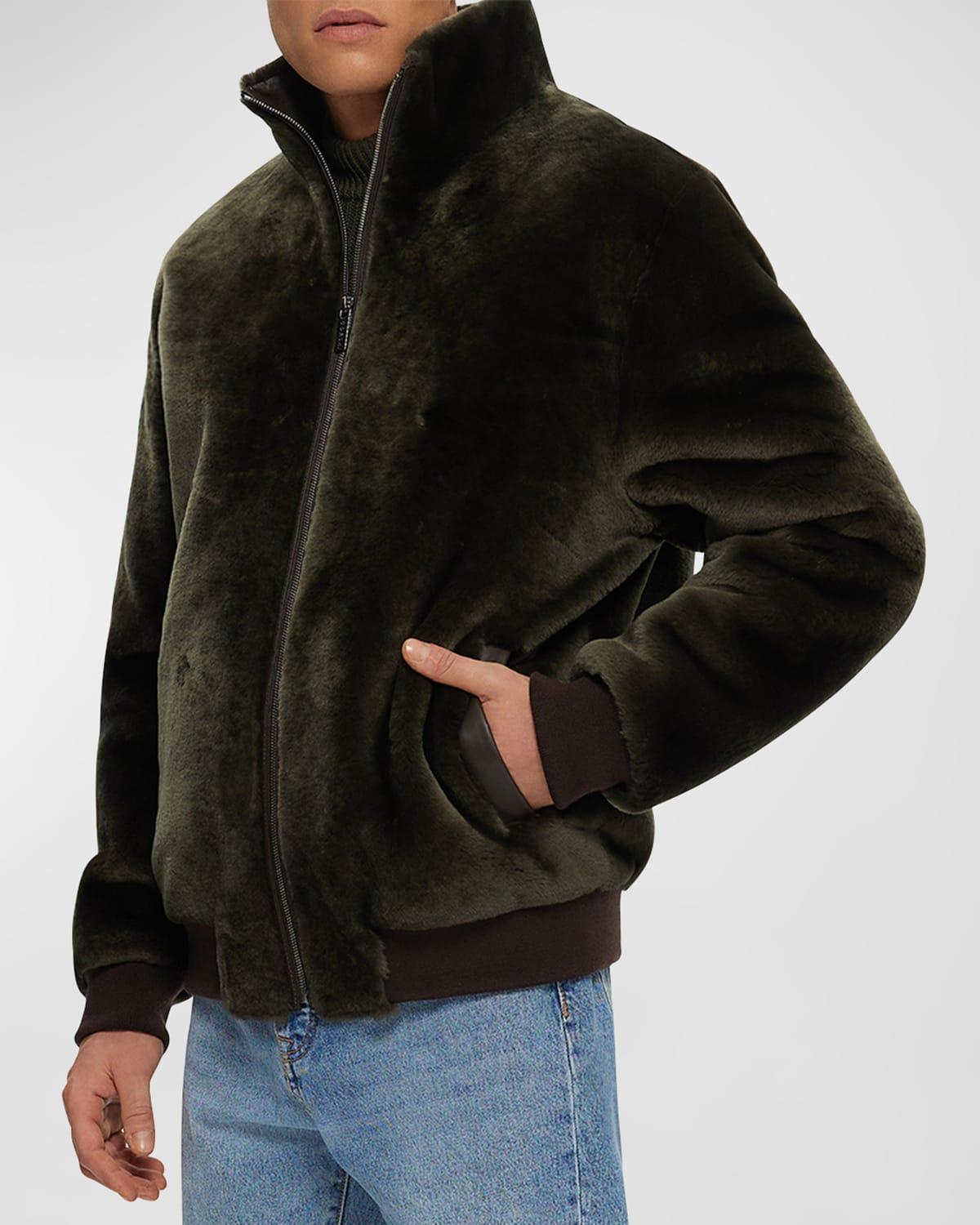 Mens Shearling Lamb Bomber Jacket Product Image