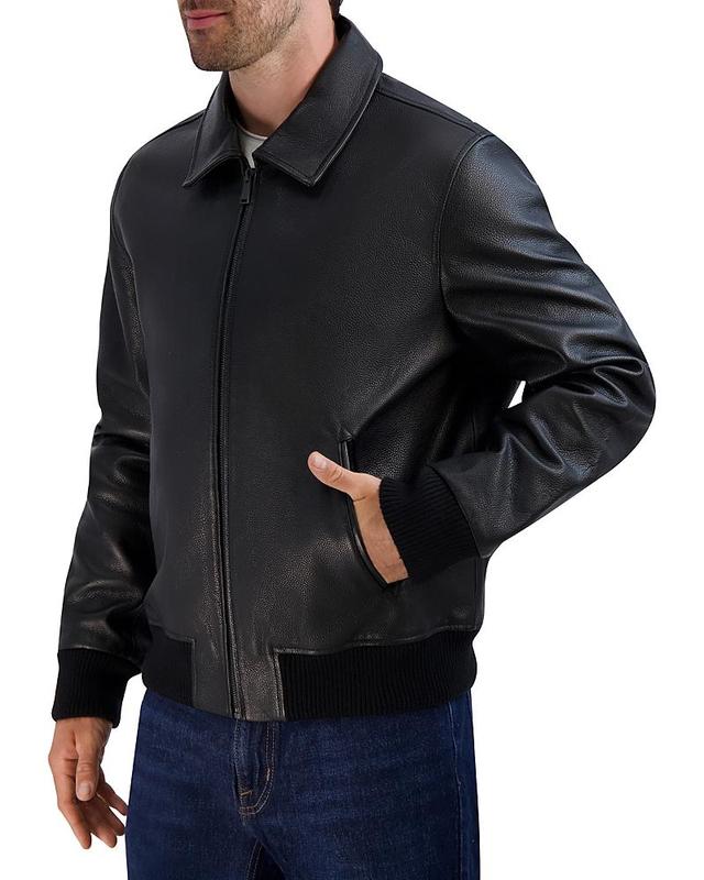 Cole Haan Leather Aviator Bomber Jacket Product Image