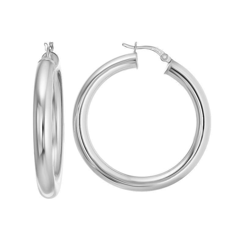 Sterling Silver Round Hoop Earrings, Womens Product Image