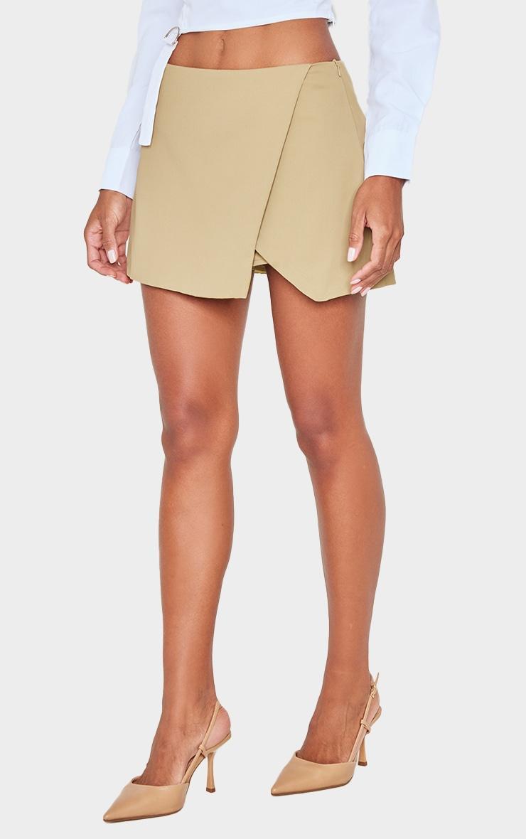 Light Khaki Tailored Woven Wrap Front Skort Product Image