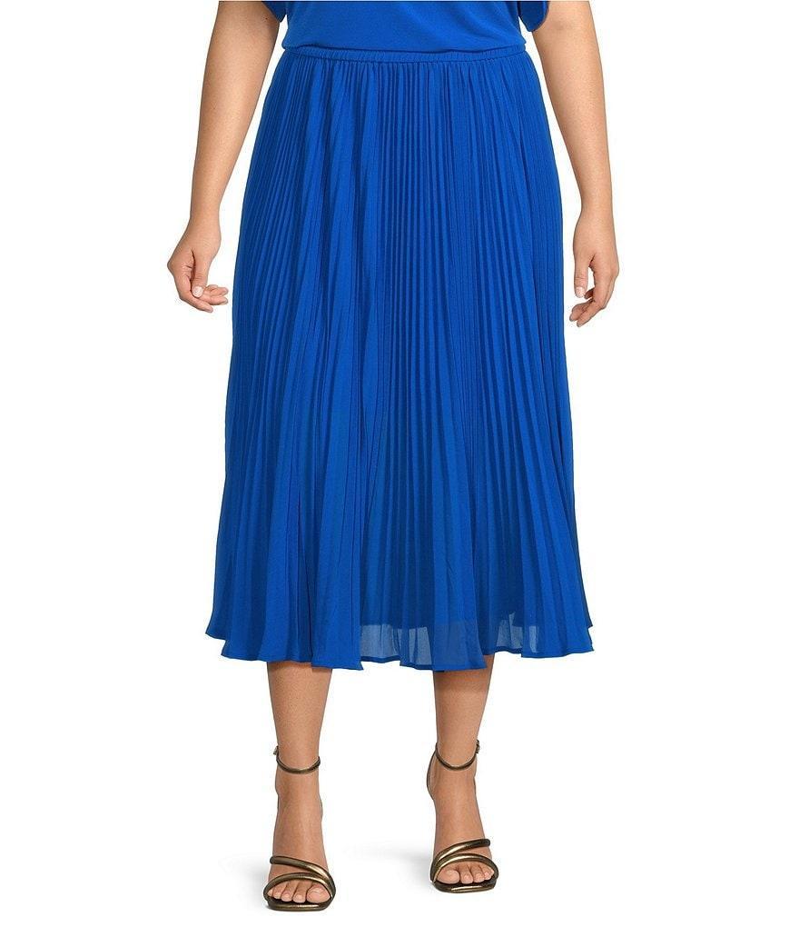 MICHAEL Michael Kors Plus Size Recycled Polyester Midi Pleated Elastic Waist Skirt Product Image