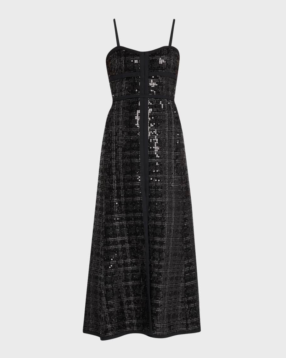 Check Sequin Tweed Sleeveless Midi Dress Product Image