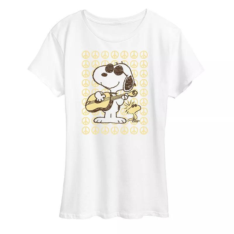 Womens Peanuts Snoopy & Woodstock Guitar And Peace Graphic Tee Product Image