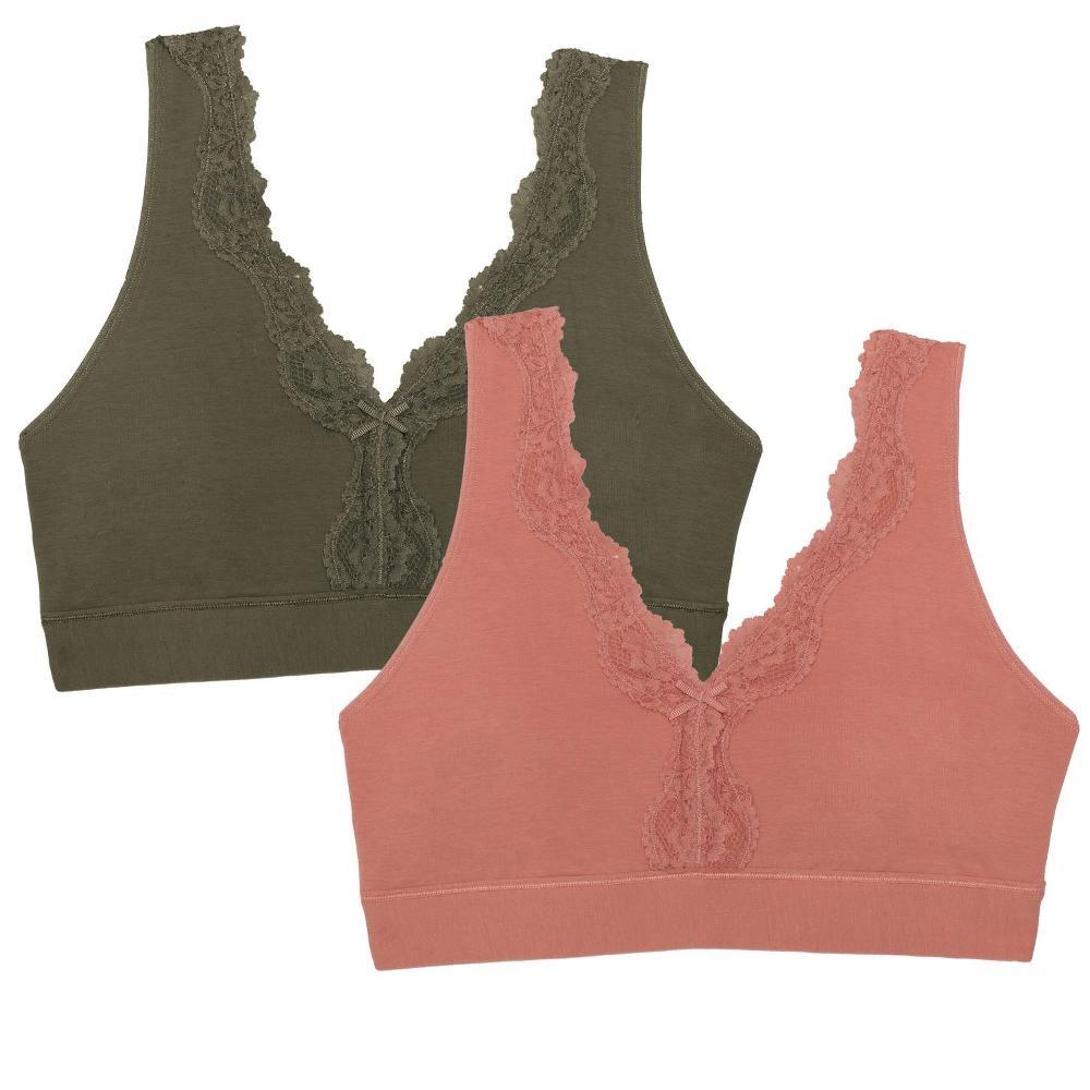 Fruit of the Loom Women's Smoothing Back Full Coverage Wireless Bralette 2 Pack Desert Dusk/Olive Night L Product Image