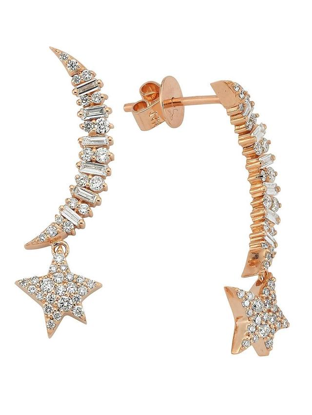 Womens Star Light Sirius 14K Rose Gold & 0.37 TCW Diamond Moon & Star Drop Earrings Product Image