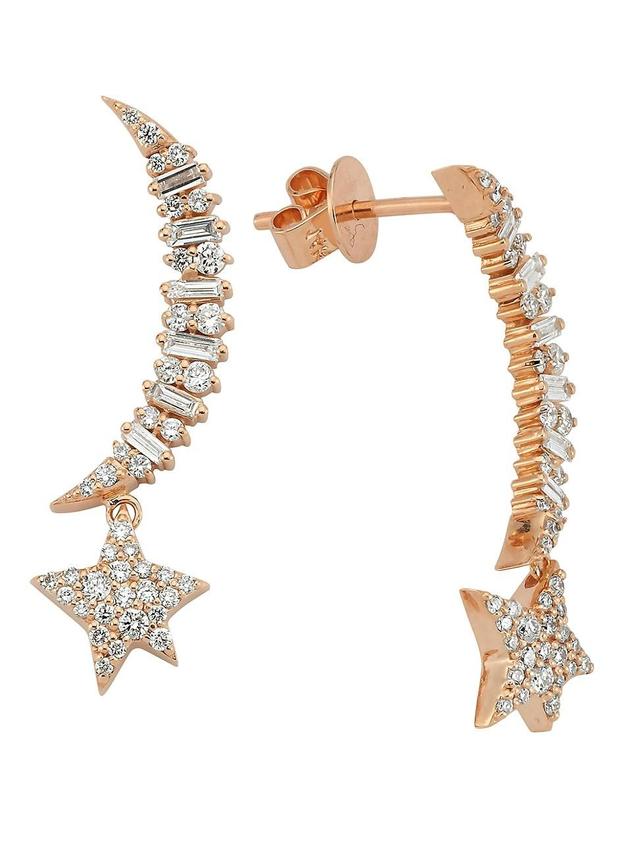 Womens Star Light Sirius 14K Rose Gold & 0.37 TCW Diamond Moon & Star Drop Earrings Product Image