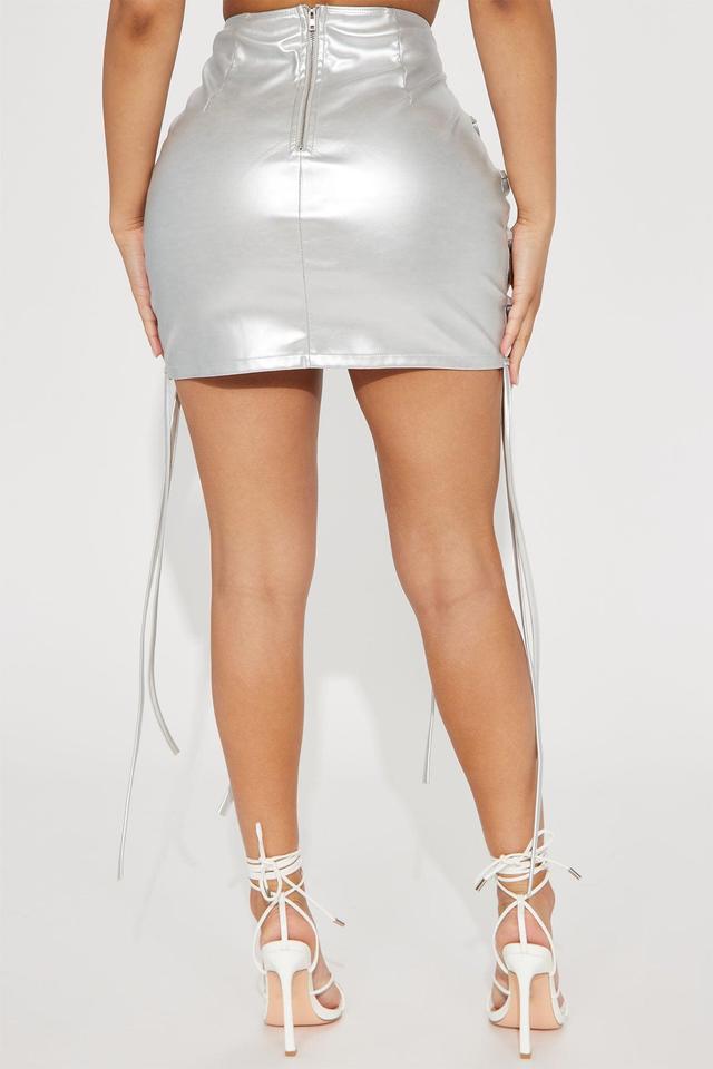 Cause A Scene Faux Leather Mini Skirt - Silver Product Image