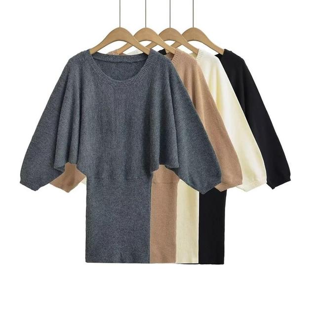 Off Shoulder Plain Mini Sweater Dress Product Image