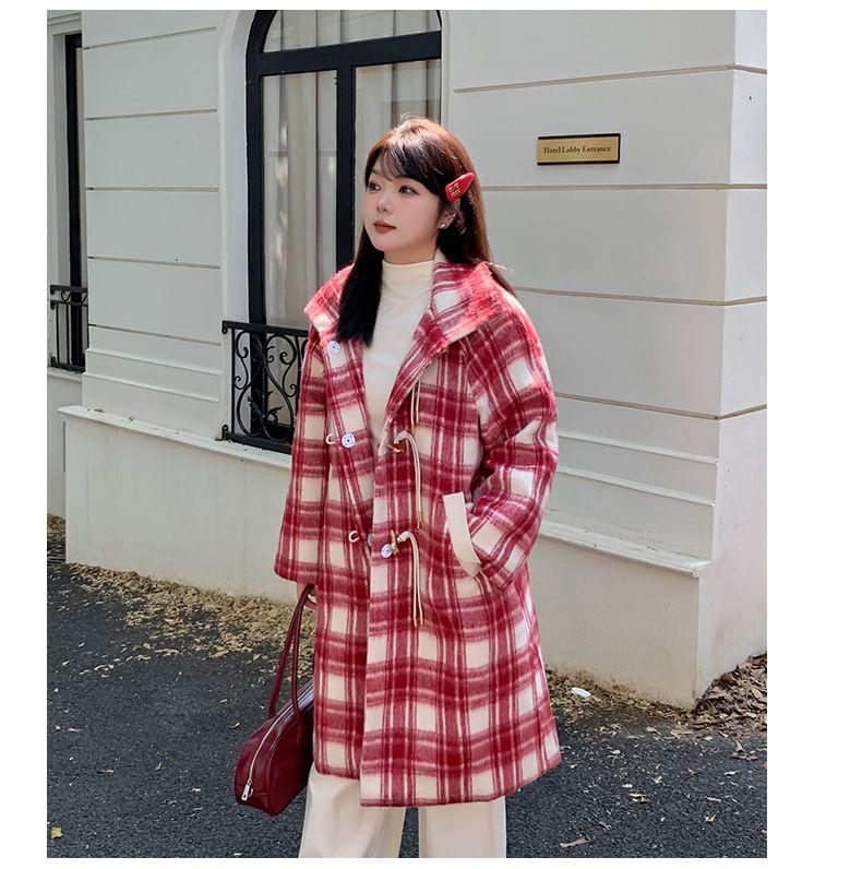 Plus Size Plaid Midi Single-Breasted Coat Product Image