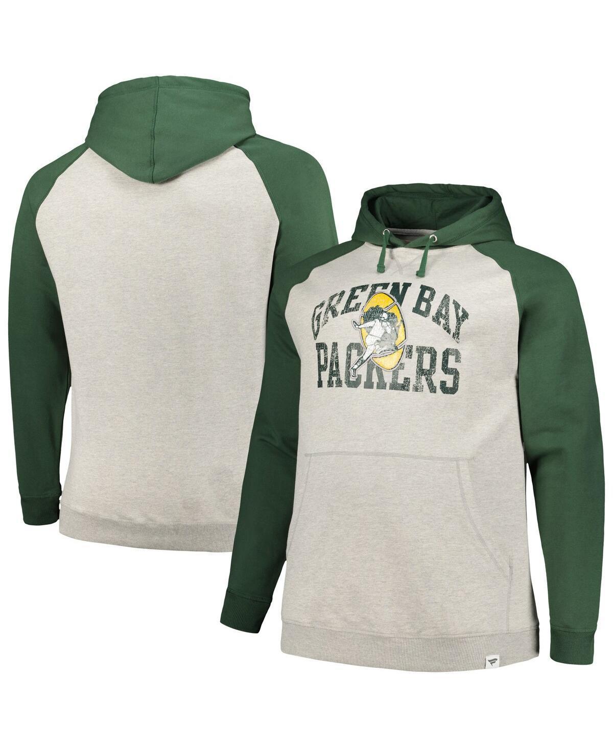 Mens Profile Heather Gray/Green Green Bay Packers Big & Tall Favorite Arch Throwback Raglan Pullover Hoodie Product Image