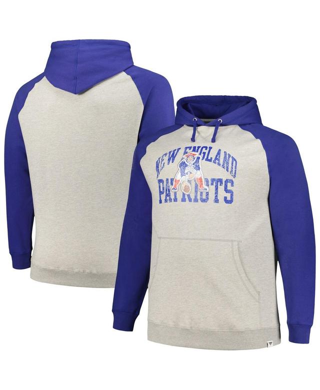 Mens Profile Heather Gray/Royal New England Patriots Big & Tall Favorite Arch Throwback Raglan Pullover Hoodie Product Image