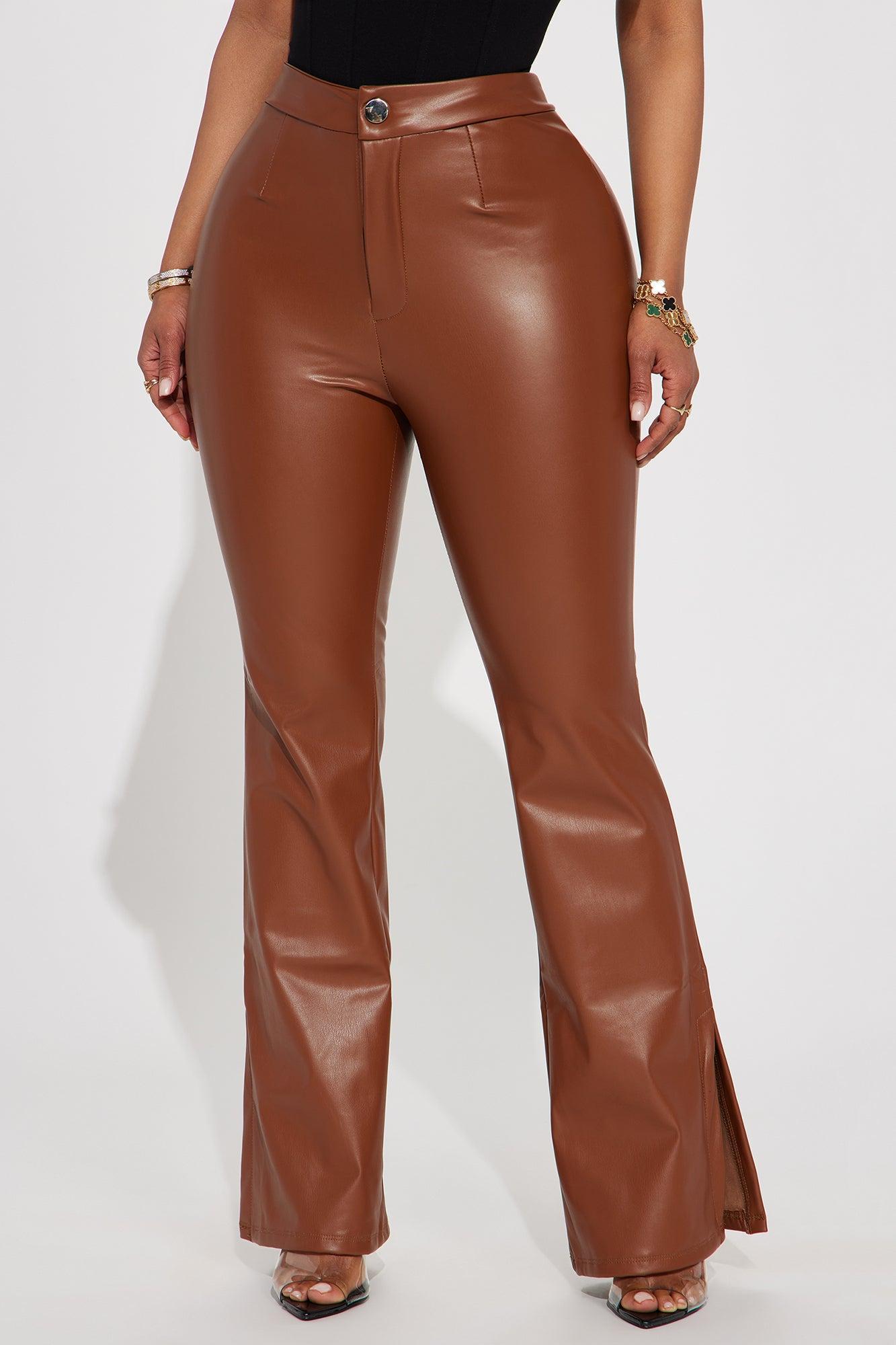 Natasha Faux Leather Flare Pant - Brown Product Image