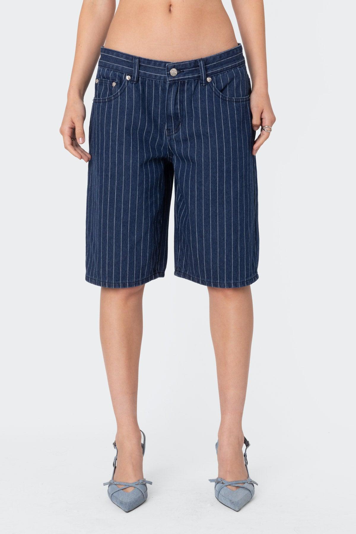 Pinstripe Denim Bermuda Shorts Product Image