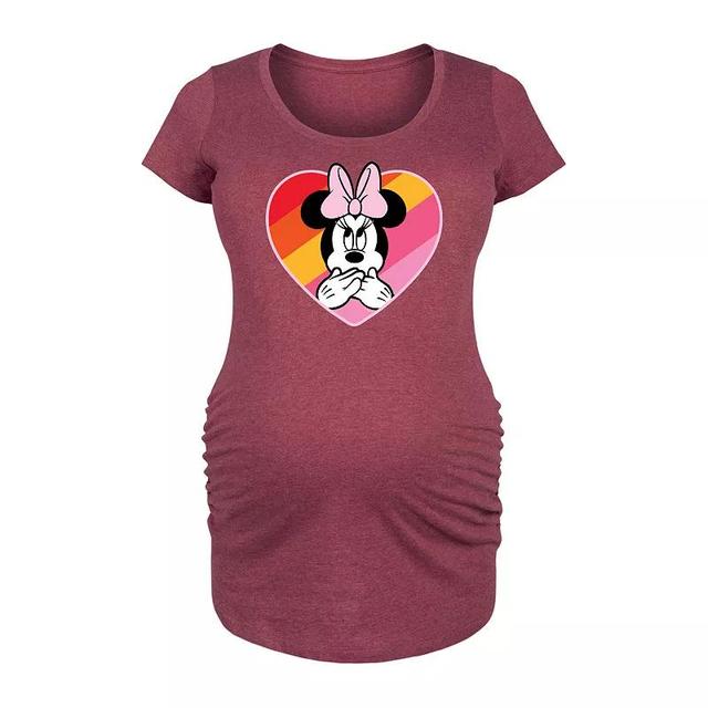 Disneys Minnie Mouse Maternity Oops Rainbow Heart Graphic Tee, Womens Grey Dark Red Product Image