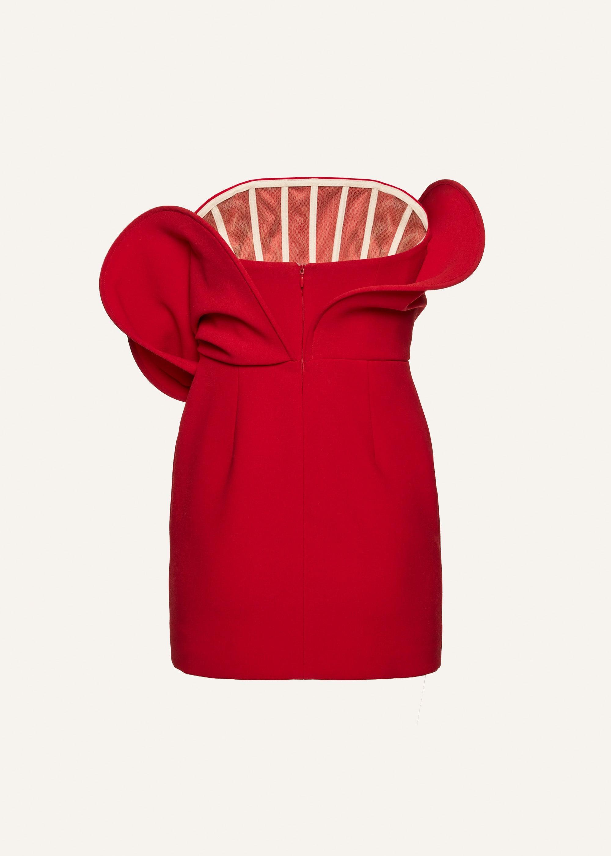 Sculptural rose mini dress in red Product Image