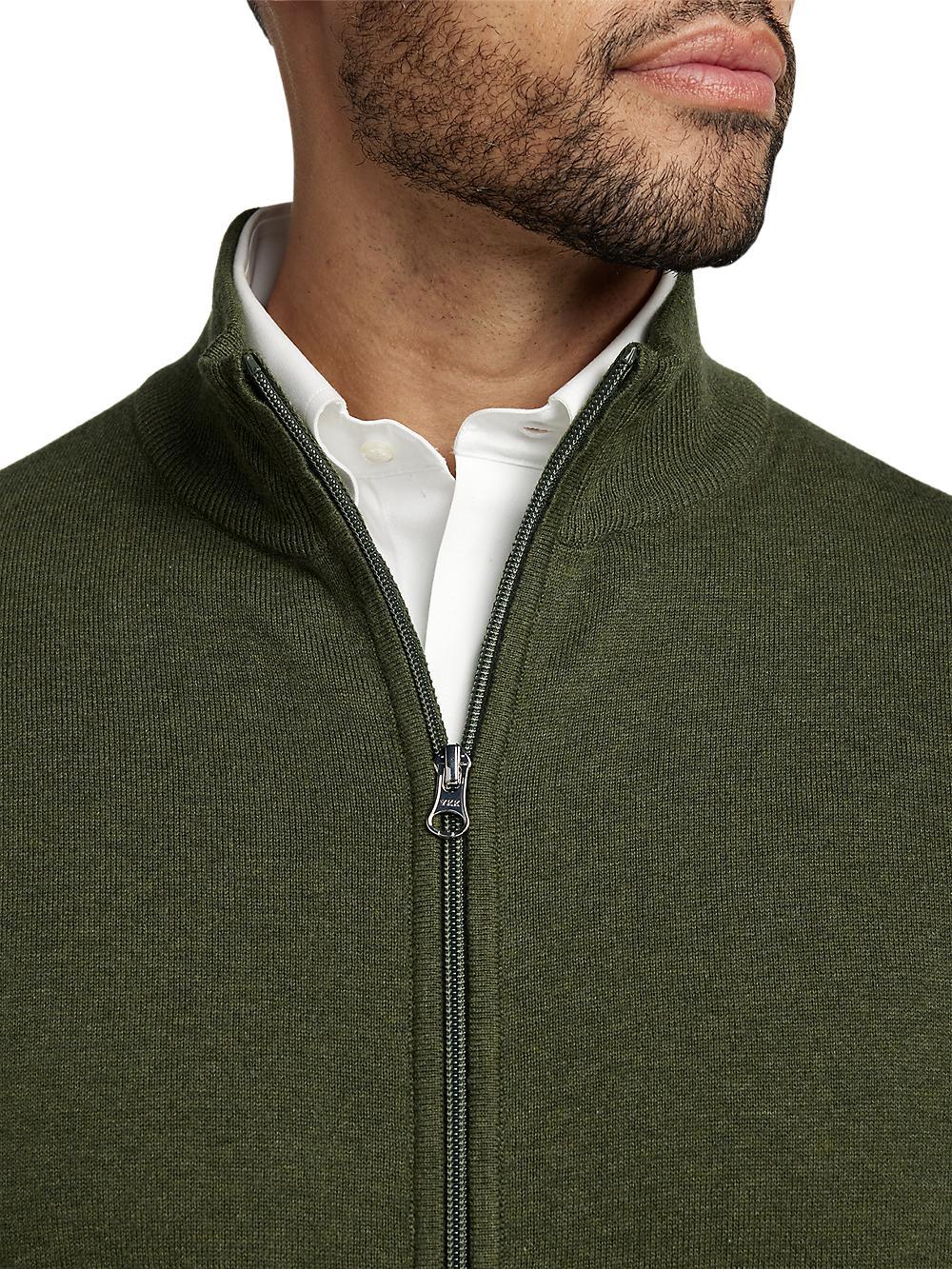 Cotton Full Zip Mock Neck Vest - Olive Product Image