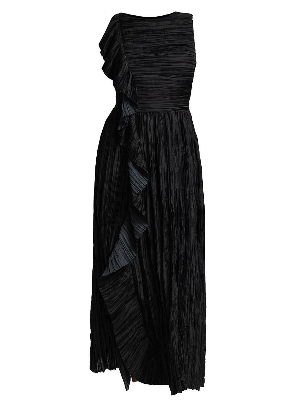 Womens Circe Ruffled Crinkle Satin Midi-Dress Product Image