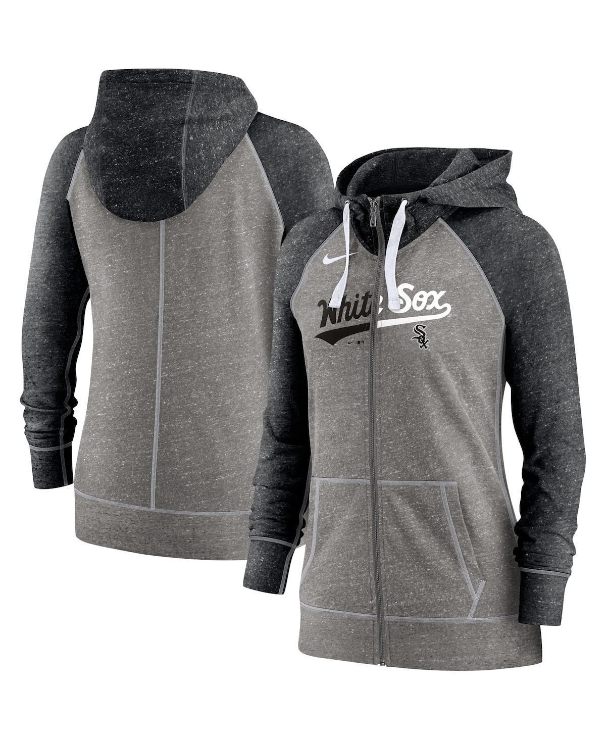 Womens Nike Heather Charcoal/Heather Black Chicago White Sox Split Wordmark Gym Vintage Raglan Lightweight Full-Zip Hoodie Product Image