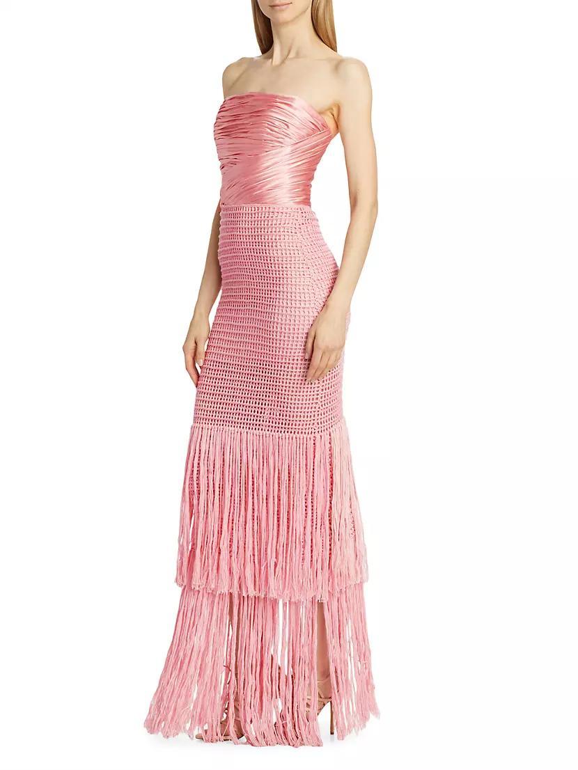 Draped Bustier Crochet & Silk Column Gown Product Image