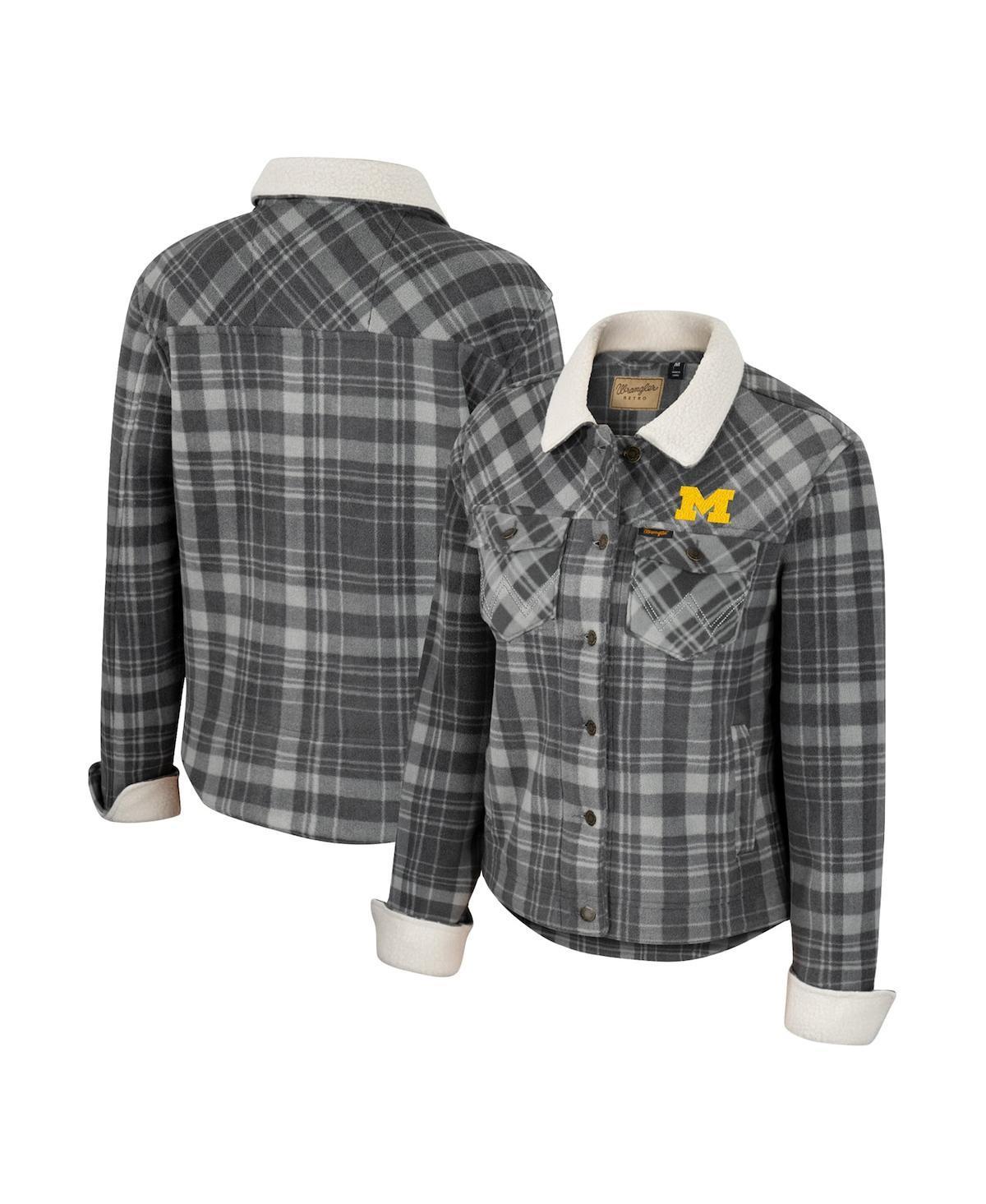 Womens Colosseum x Wrangler Charcoal Ohio State Buckeyes Plaid Polar Fleece Button-Up Jacket Product Image