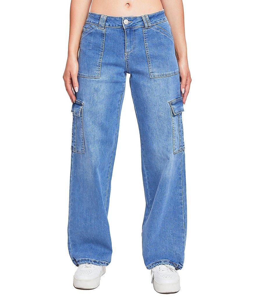 YMI Jeanswear Low Rise Bungee Hem Straight Cargo Jeans Product Image