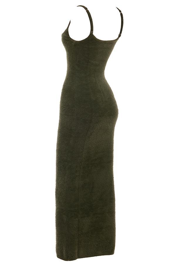 Fayette Khaki Soft Fluffy Knit Maxi Dress Product Image