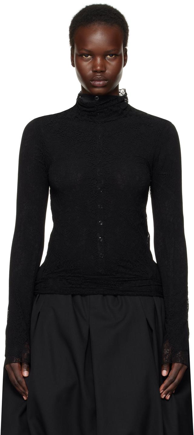 Black Stretch Lace Turtleneck Product Image