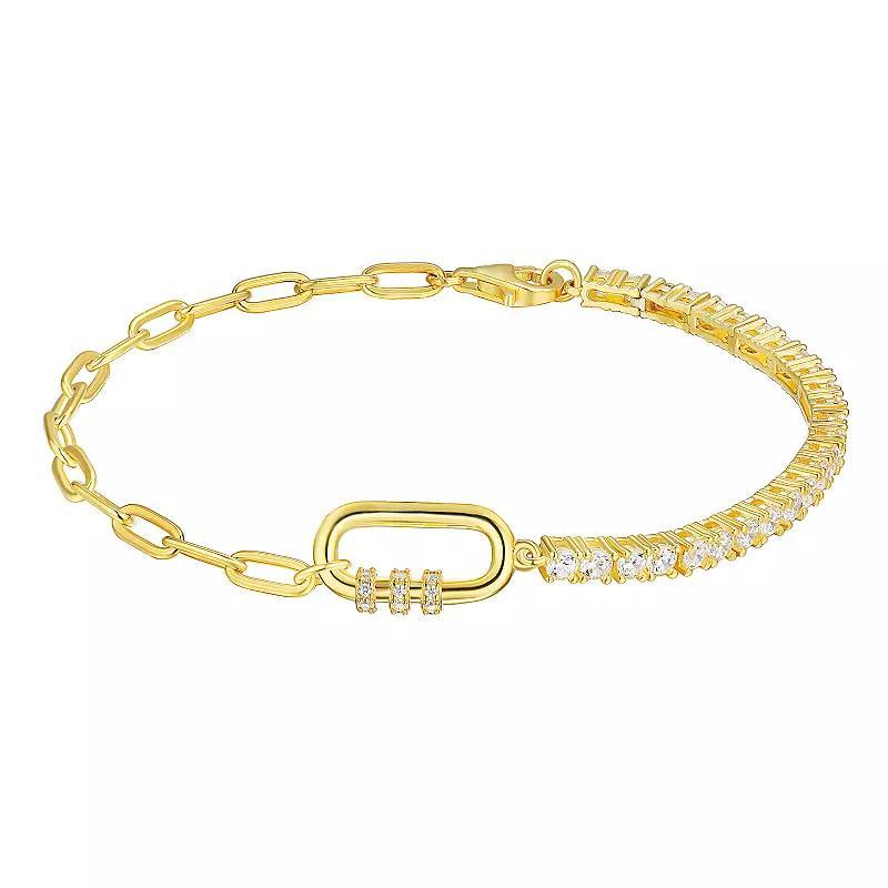 14k Gold Over Silver Cubic Zirconia Tennis & Link Chain Bracelet, Womens Sterling Silver Product Image