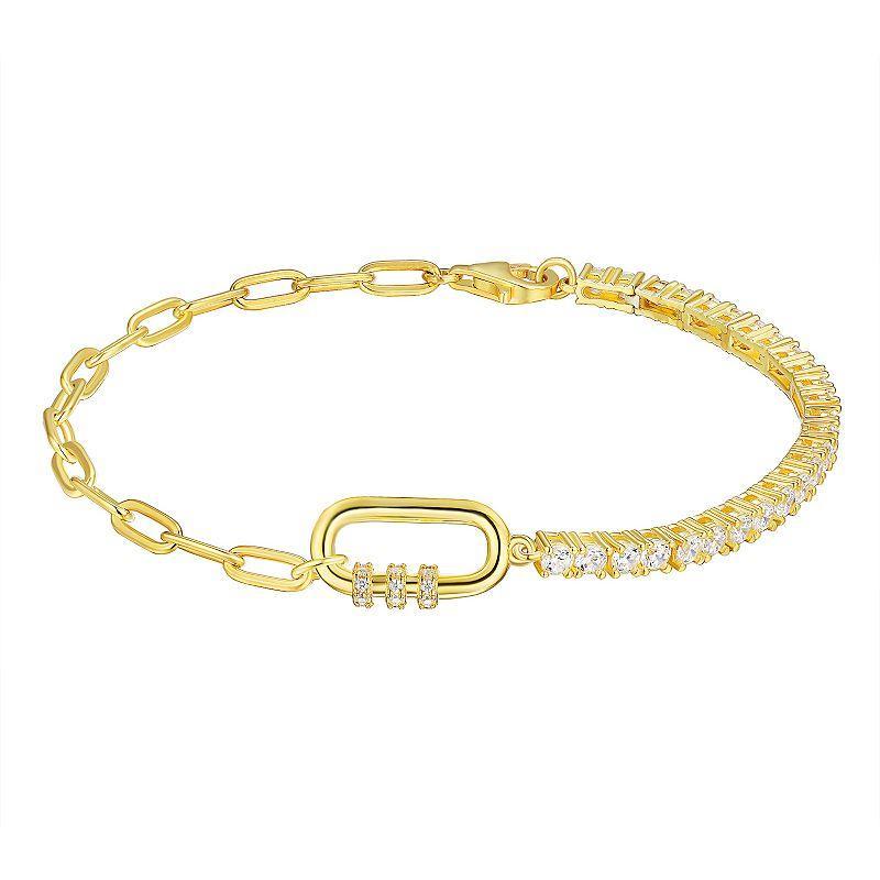 14k Gold Over Silver Cubic Zirconia Tennis & Link Chain Bracelet, Womens Sterling Silver Product Image