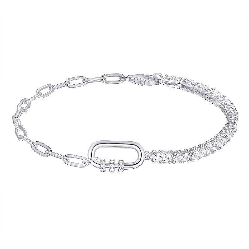 Platinum Over Silver Cubic Zirconia Tennis & Link Chain Bracelet, Womens Sterling Silver Product Image