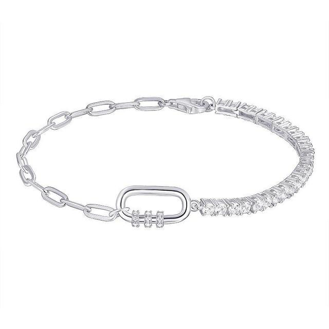 Platinum Over Silver Cubic Zirconia Tennis & Link Chain Bracelet, Womens Sterling Silver Product Image