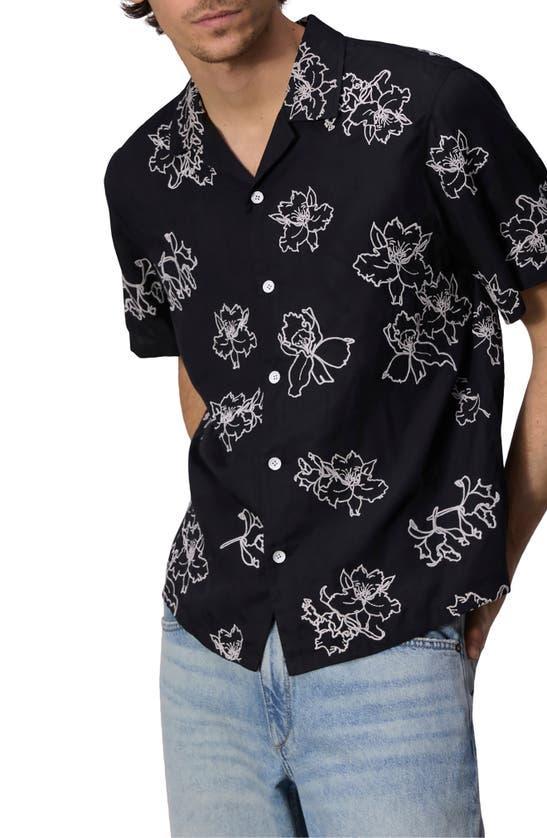 Avery Embroidered Camp Shirt In Black Product Image