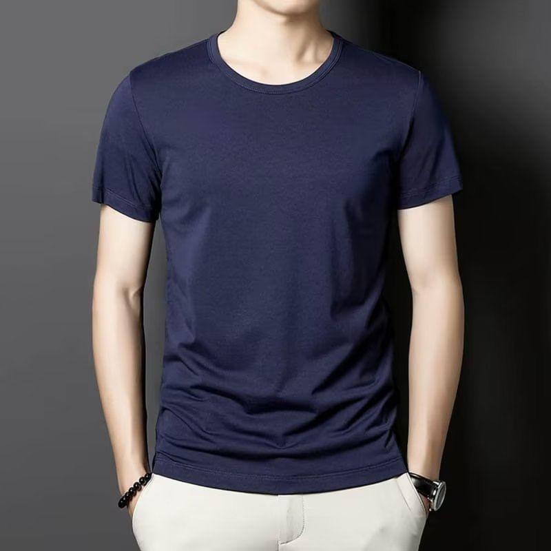 Short-Sleeve Crew Neck Plain T-Shirt Product Image