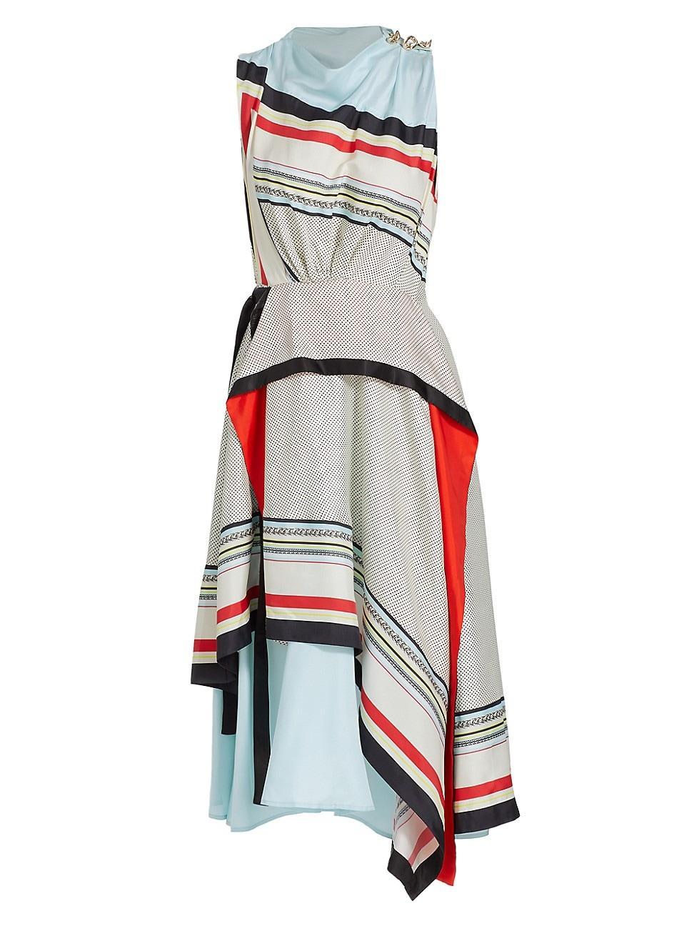 Womens Striped Silk Sleeveless Midi-Dress Product Image