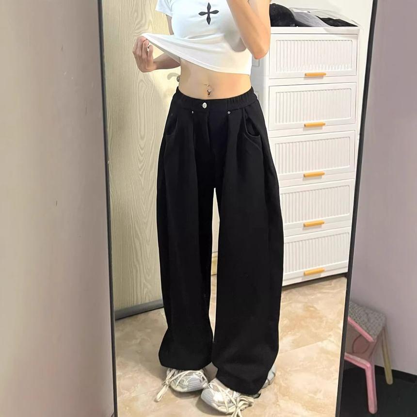 Elastic Waist Wide Leg Sweatpants Product Image