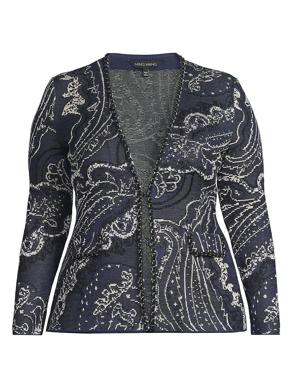 Womens Plus Paisley Knit V-Neck Jacket Product Image