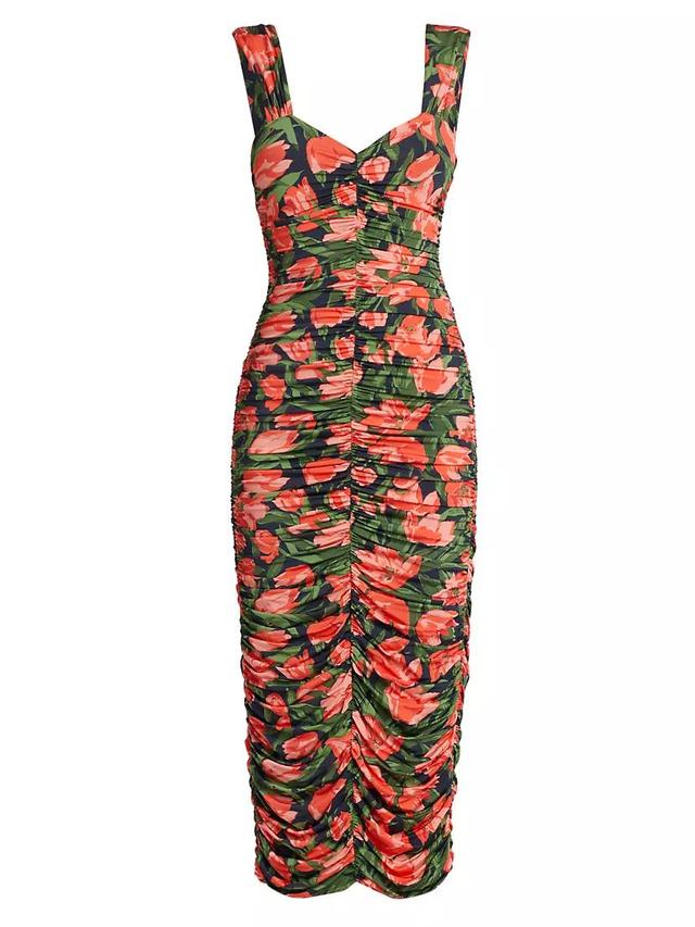 Floral Ruched Sleeveless Midi-Dress Product Image