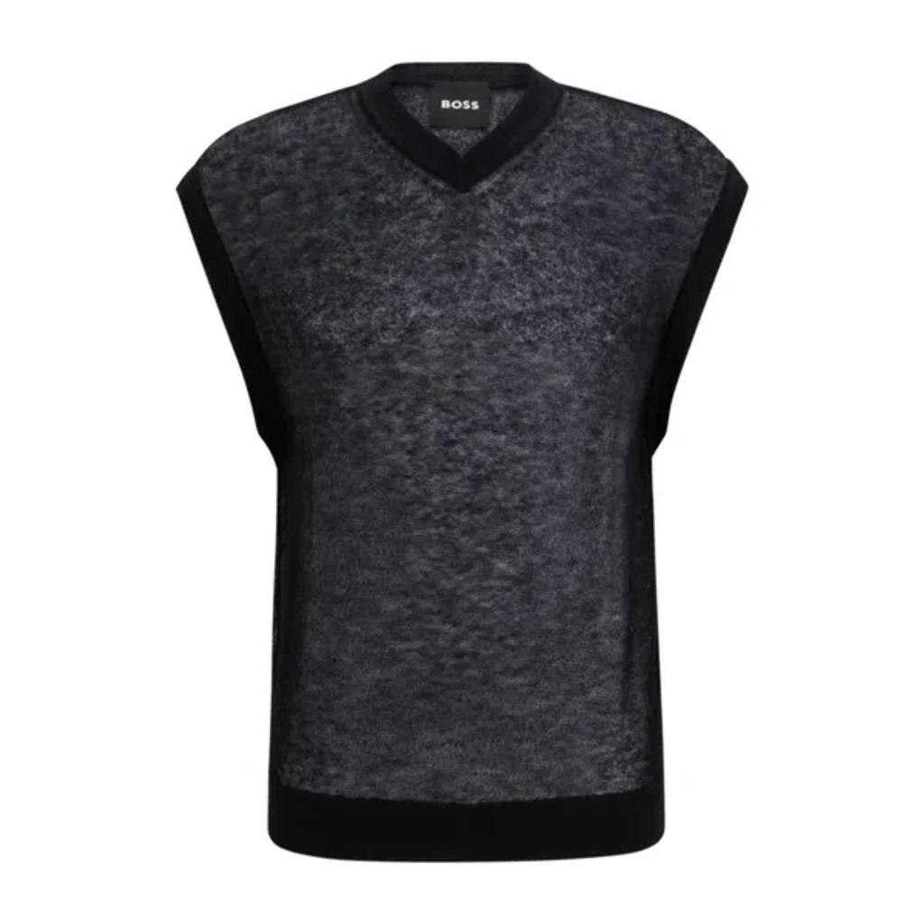 HUGO BOSS Regular-fit Sleeveless Sweater In A Translucent Knit In Black Product Image