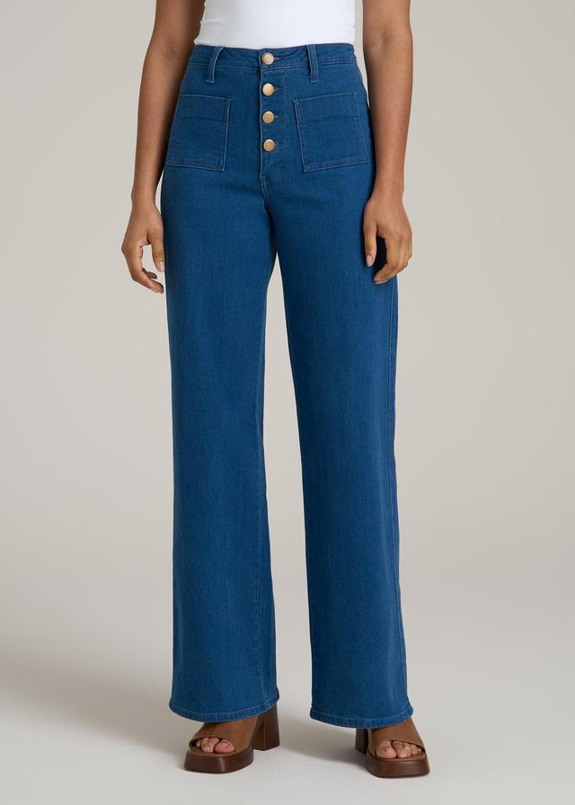 Stevie Wide Leg Patch Pocket Jeans for Tall Women in 70's Blues Female Product Image