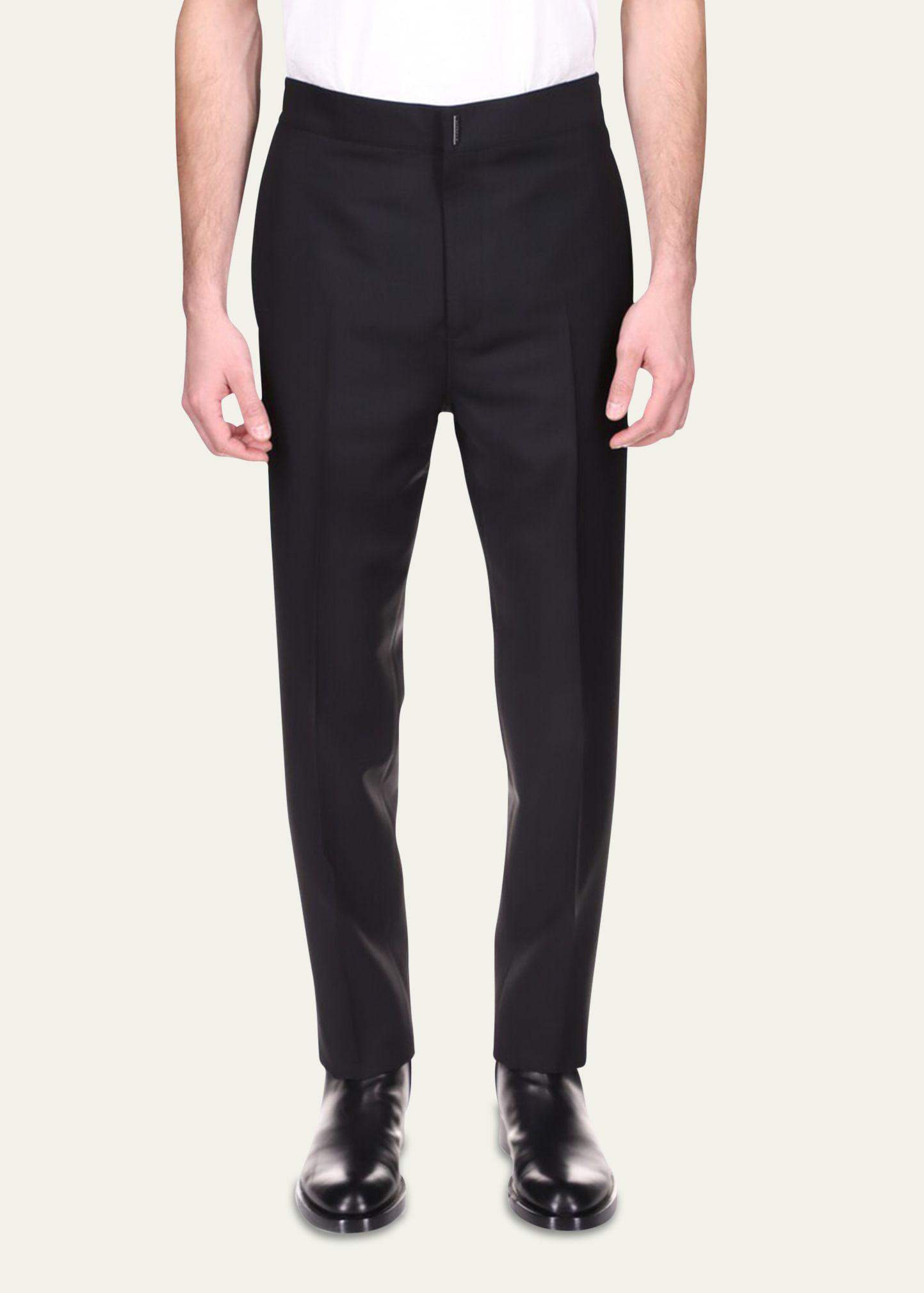 Mens Solid Tapered Wool Trousers Product Image