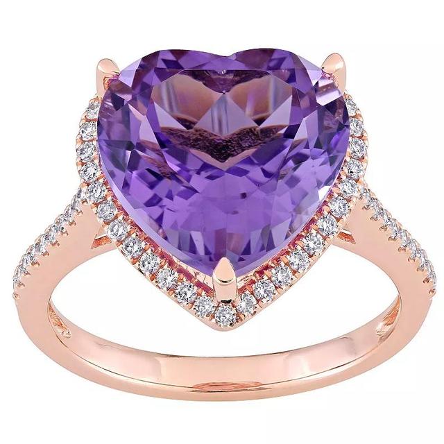 Stella Grace 14k Rose Gold Heart Shape Amethyst & 1/3 Carat T.W. Diamond Halo Ring, Womens Product Image