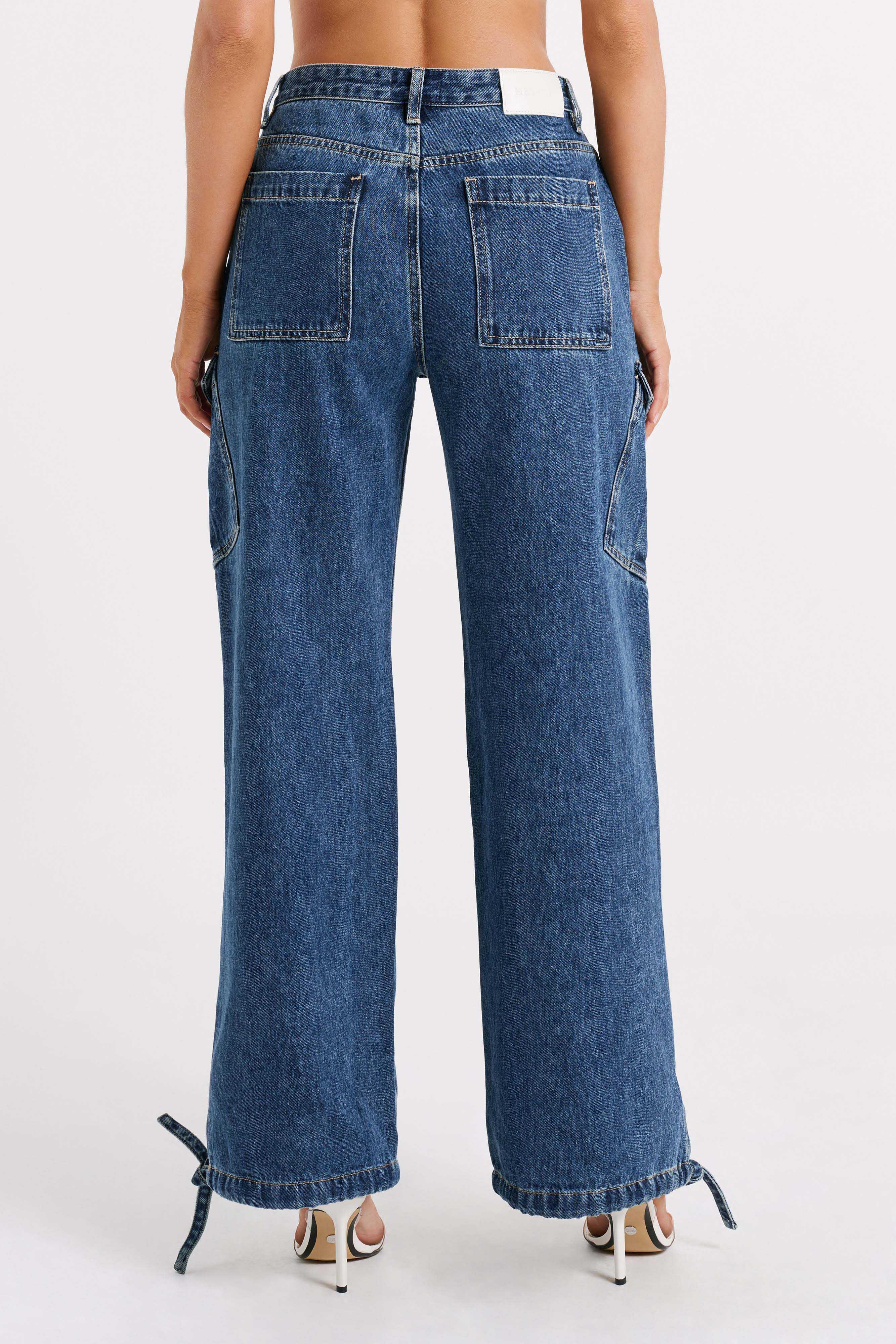 Thelma Relaxed Denim Cargo Pants - Dark Blue Product Image