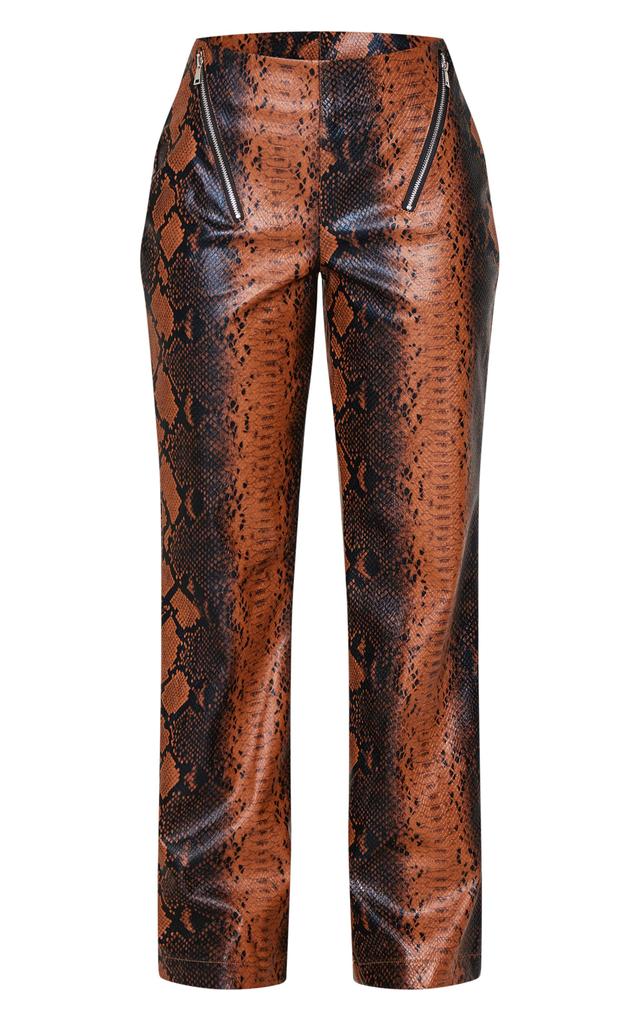 Petite Snake Print Faux Leather Zip Detail Low Rise Wide Leg Pants Product Image