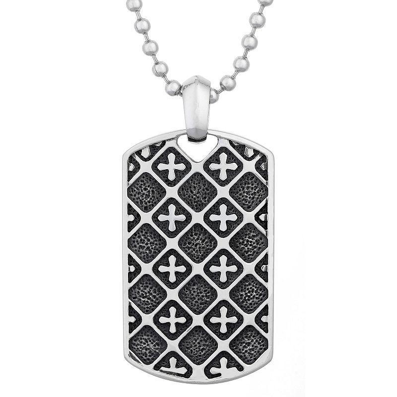 Mens LYNX Black Ion-Plated Stainless Steel Dog Tag Cross Pendant Necklace Two Tone Product Image