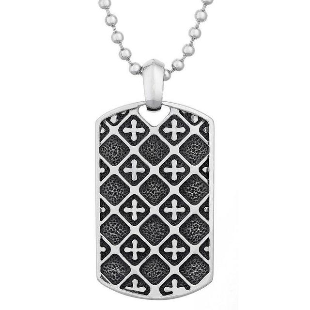 Mens LYNX Black Ion-Plated Stainless Steel Dog Tag Cross Pendant Necklace Two Tone Product Image